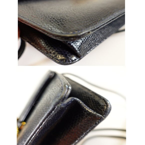 GIVENCHY Bag Leather Crossbody Purse Small Lizard VINTAGE Rare Dark Black Navy - Picture 7 of 12